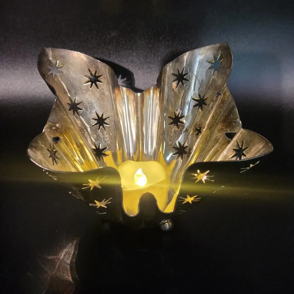 Godinger Silver Art Co Silver plate Decor Designed Candle Holder Star Cutouts